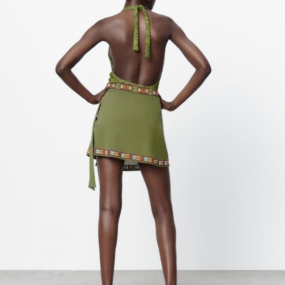 Zara Khaki Beaded Mini Skirt - Picture 6 of 10